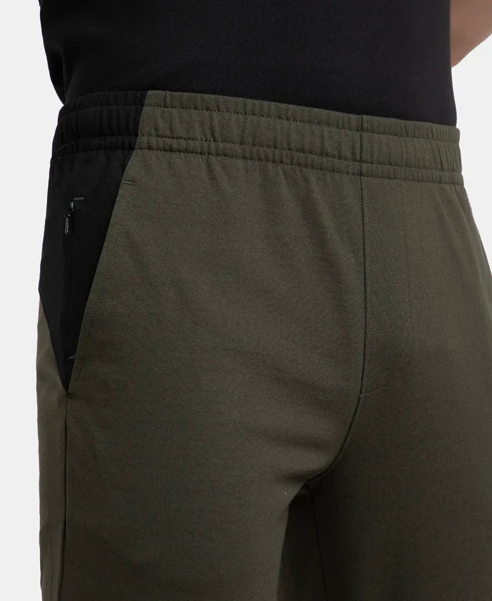 Super Combed Cotton Rich Slim Fit Trackpant with Zipper Media Pocket - Olive