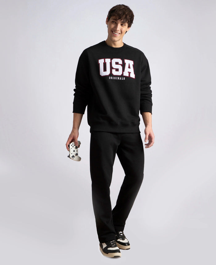 Super Combed Cotton Rich Straight Fit Fleece Trackpants with StayWarm Technology - Black