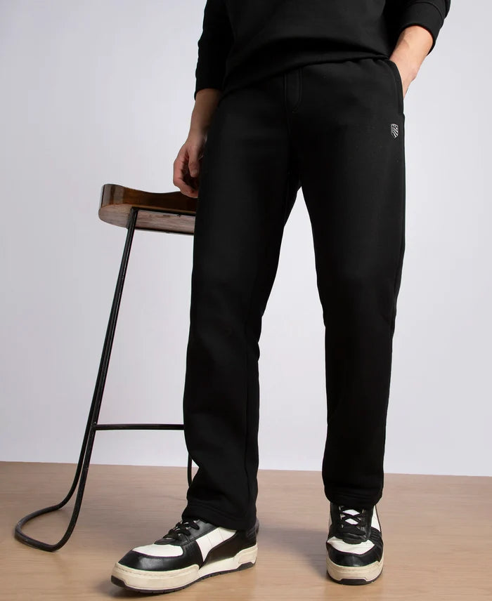 Super Combed Cotton Rich Straight Fit Fleece Trackpants with StayWarm Technology - Black