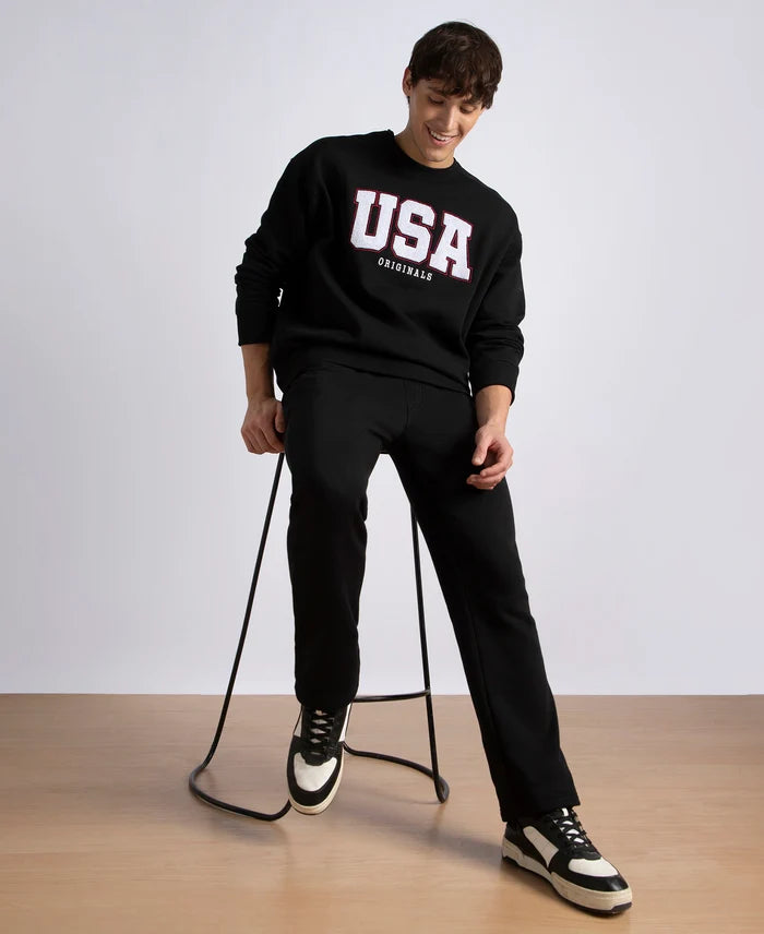 Super Combed Cotton Rich Straight Fit Fleece Trackpants with StayWarm Technology - Black