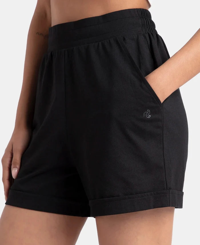 Super Combed Cotton Rich Straight Fit Shorts with Side Pockets - Black
