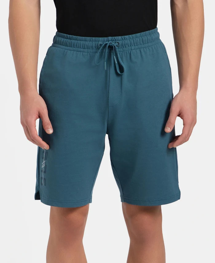 Super Combed Cotton Rich Straight Fit Shorts with Side Pockets - Indian Teal