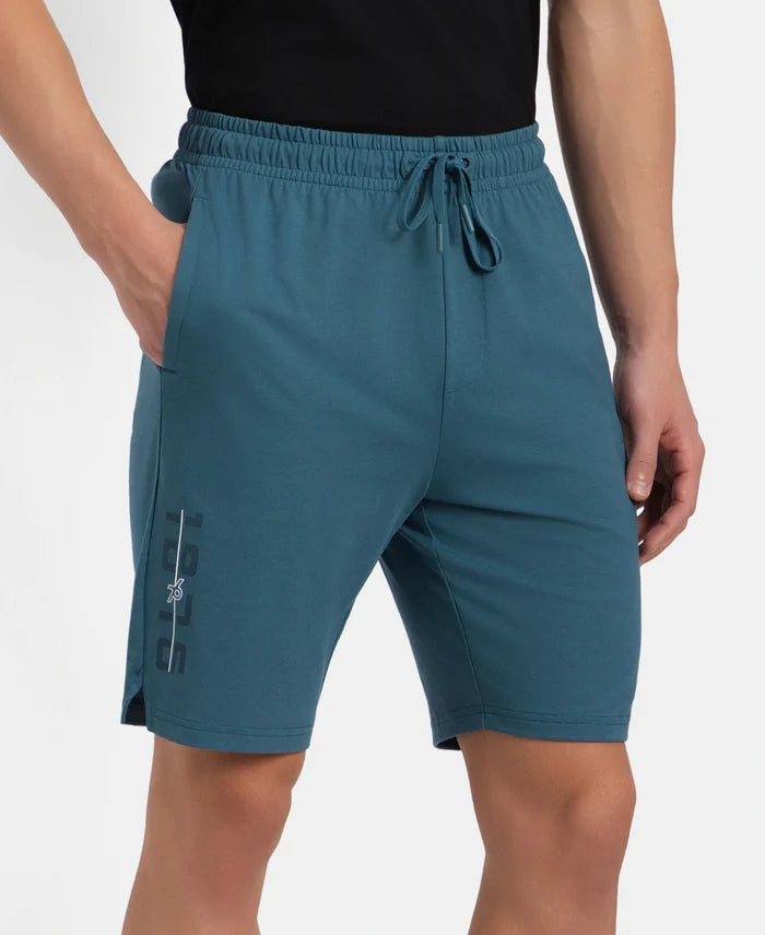 Super Combed Cotton Rich Straight Fit Shorts with Side Pockets - Indian Teal