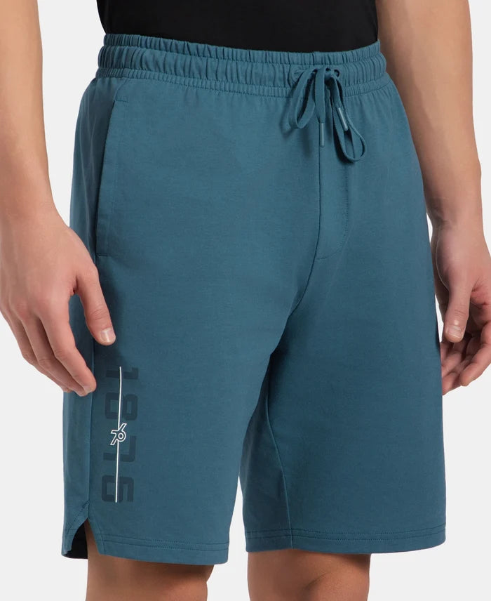 Super Combed Cotton Rich Straight Fit Shorts with Side Pockets - Indian Teal