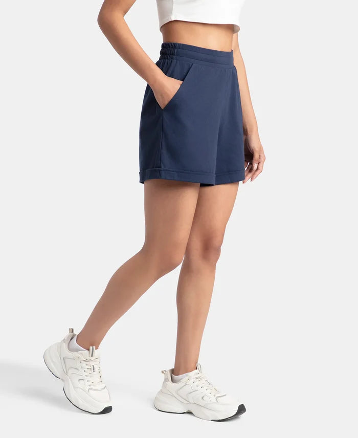 Super Combed Cotton Rich Straight Fit Shorts with Side Pockets - Navy Blazer