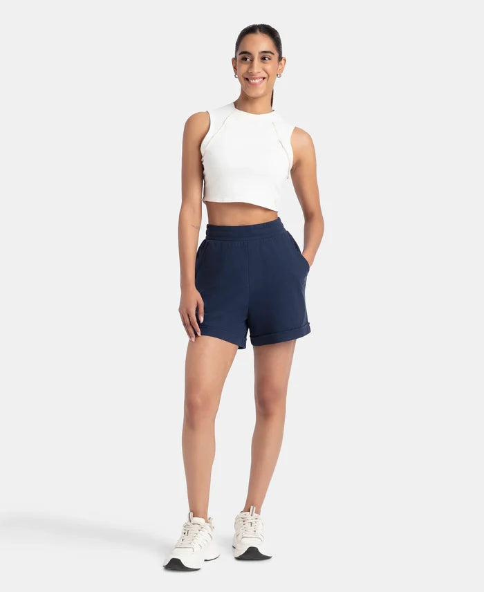 Super Combed Cotton Rich Straight Fit Shorts with Side Pockets - Navy Blazer