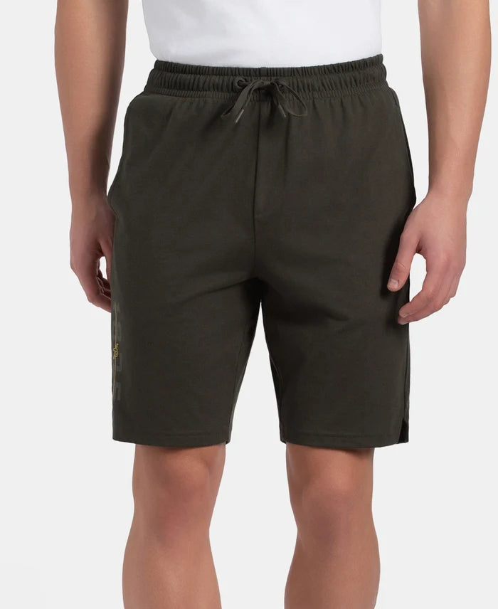 Super Combed Cotton Rich Straight Fit Shorts with Side Pockets - Olive