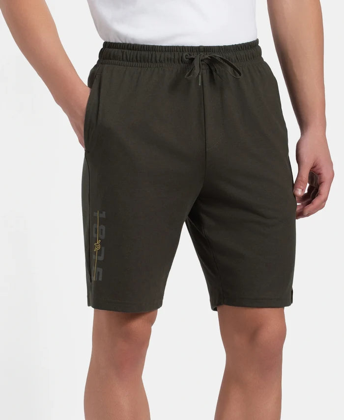 Super Combed Cotton Rich Straight Fit Shorts with Side Pockets - Olive