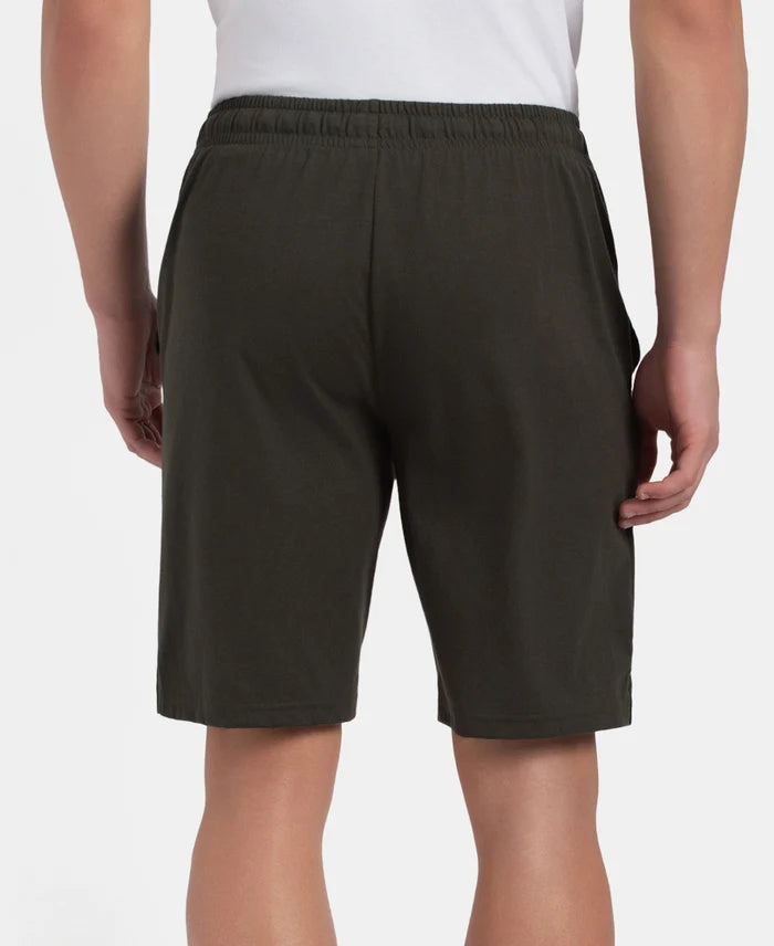 Super Combed Cotton Rich Straight Fit Shorts with Side Pockets - Olive