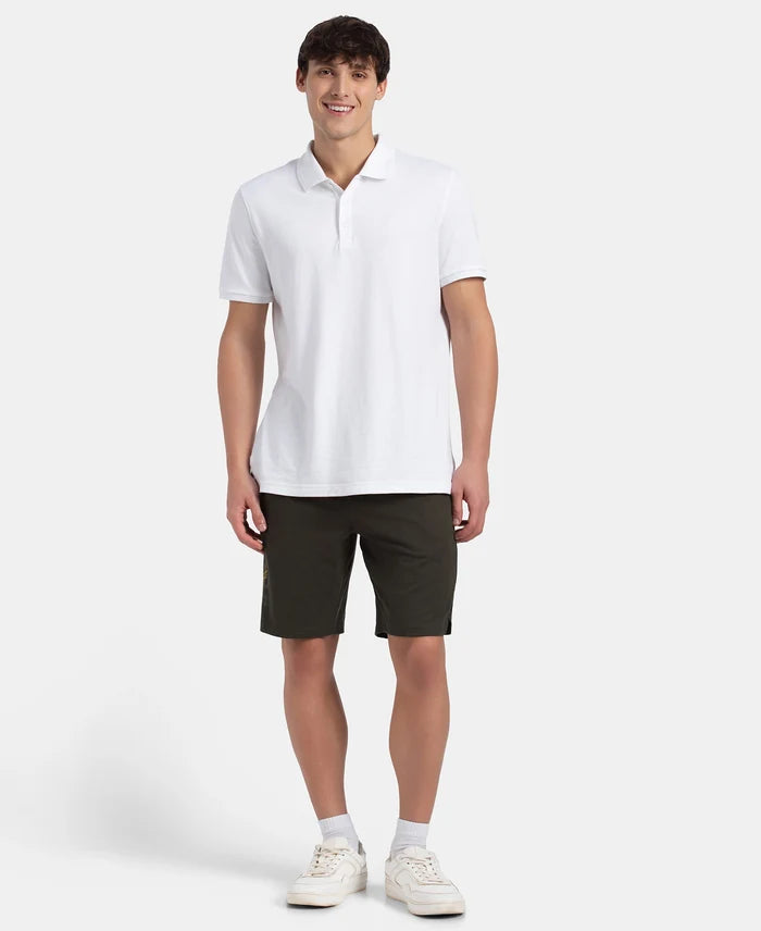 Super Combed Cotton Rich Straight Fit Shorts with Side Pockets - Olive