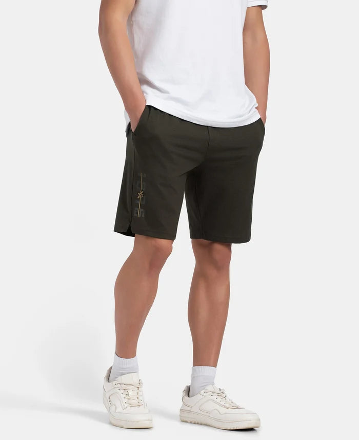 Super Combed Cotton Rich Straight Fit Shorts with Side Pockets - Olive