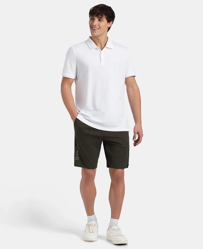 Super Combed Cotton Rich Straight Fit Shorts with Side Pockets - Olive