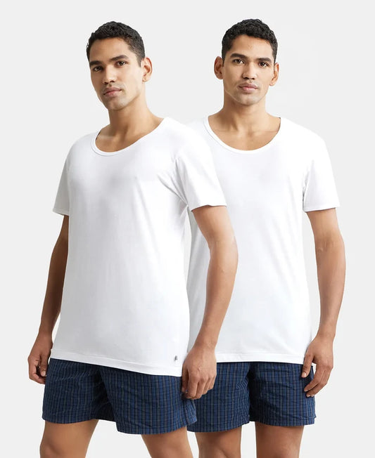 Super combed cotton Round Neck Half Sleeved Vest - White-1