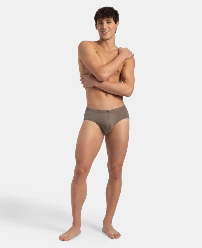 Super Combed Cotton Solid Brief with Ultrasoft Concealed Waistband - Dark Khaki (Pack of 2)