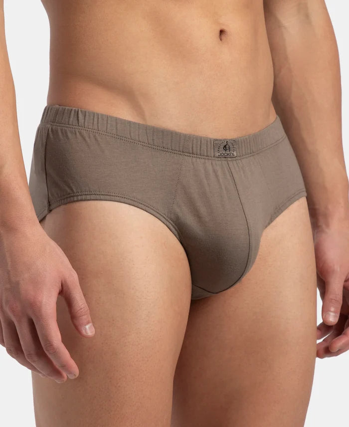 Super Combed Cotton Solid Brief with Ultrasoft Concealed Waistband - Dark Khaki (Pack of 2)