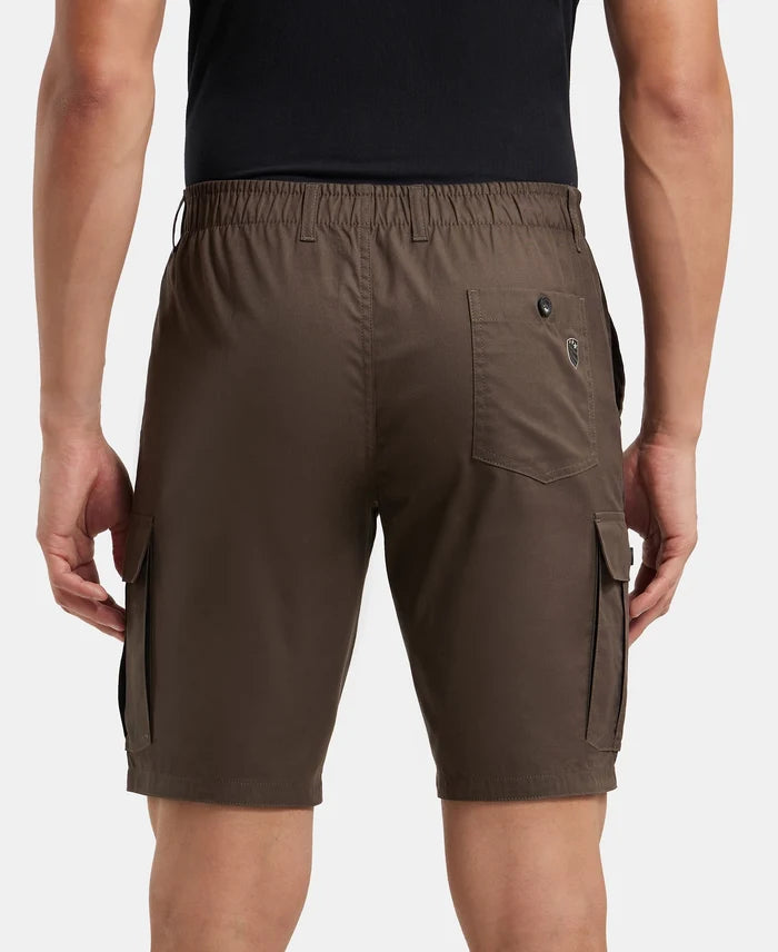 Super Combed Mercerised Cotton Woven Straight Fit Cargo Shorts - Black Olive