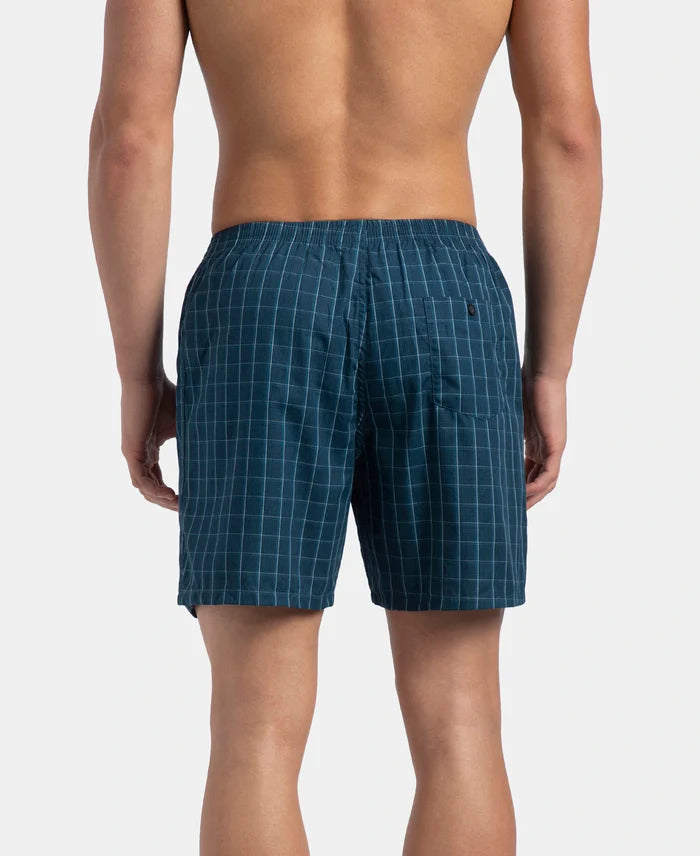 Super Combed Mercerized Cotton Woven Checkered Boxer Shorts with Back Pocket - Dark Forest & Seaport Teal (Pack of 2)