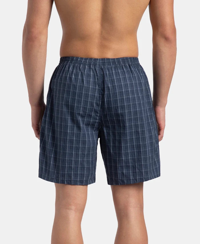 Super Combed Mercerized Cotton Woven Checkered Boxer Shorts with Side Pocket - Tawny Port & Vintage Indigo (Pack of 2)