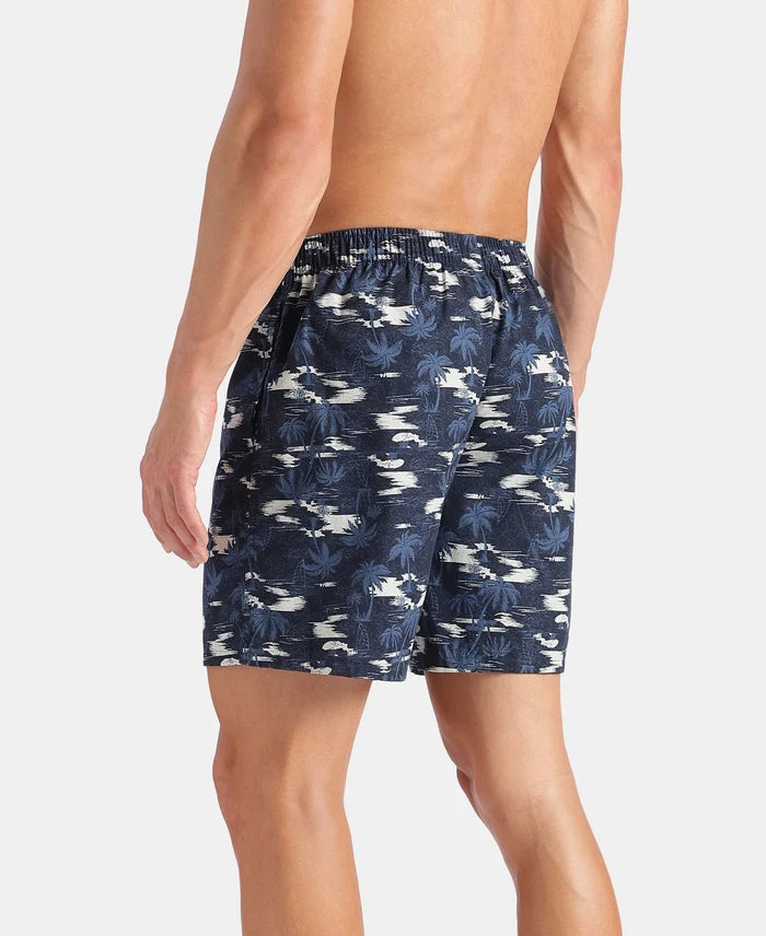 Super Combed Mercerized Cotton Woven Printed Boxer Shorts with Side Pockets - Faded Denim & Navy (Pack of 2)