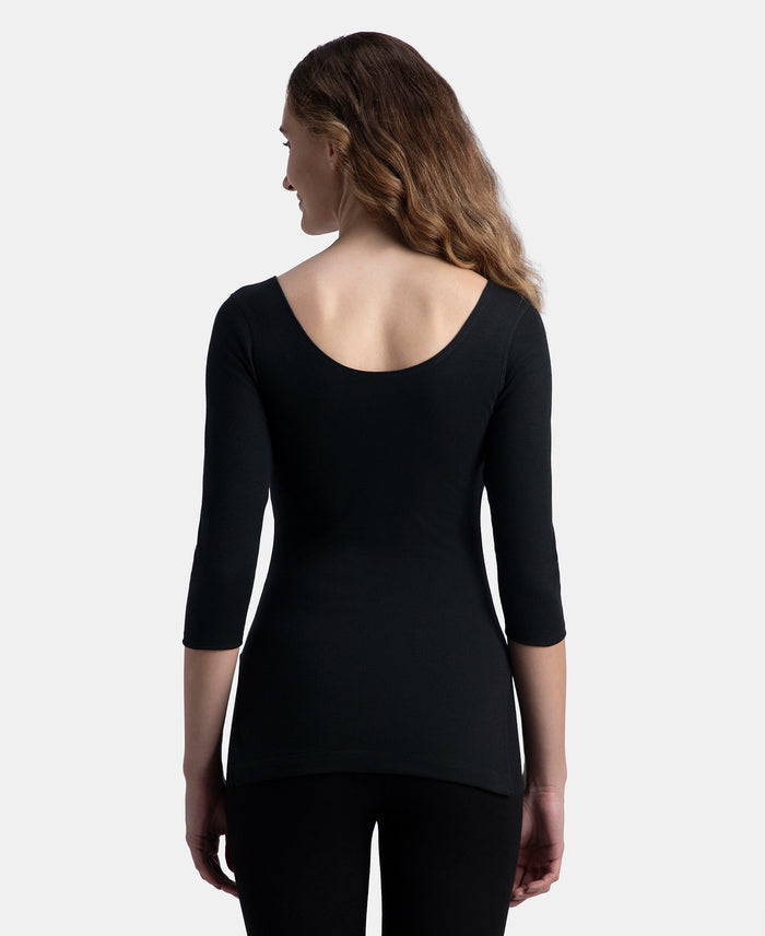 Super Warmth Super Combed Cotton Rich Brushed Three Quarter Sleeve Thermal Top with StayWarm Technology - Black