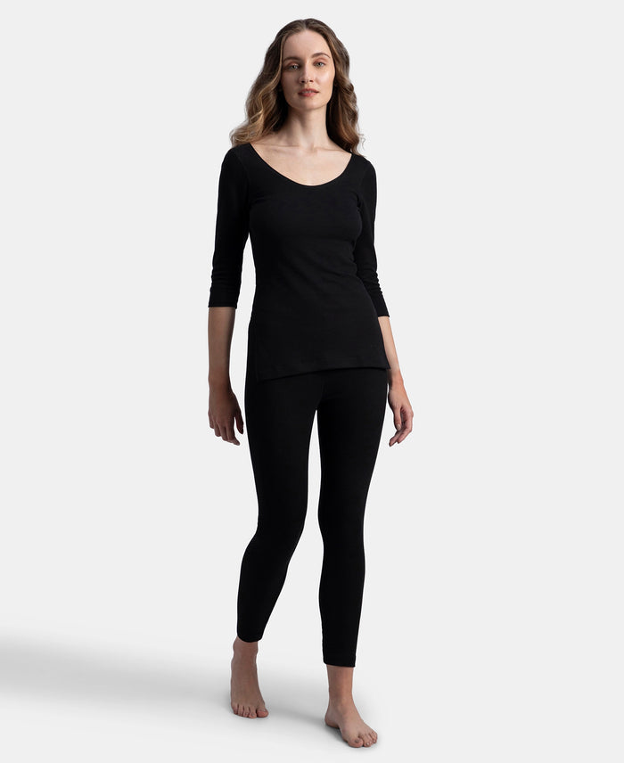 Super Warmth Super Combed Cotton Rich Brushed Three Quarter Sleeve Thermal Top with StayWarm Technology - Black