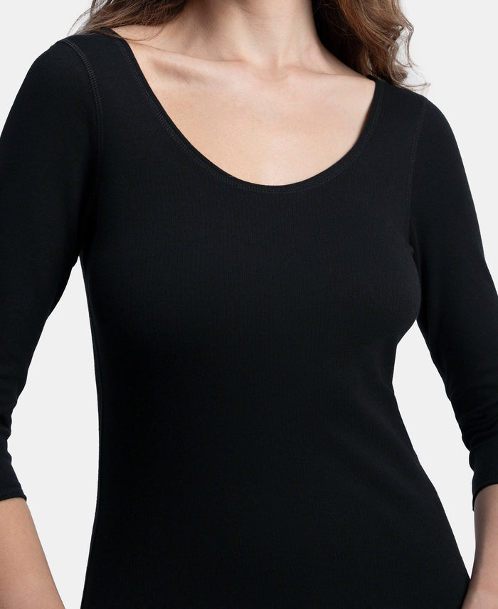 Super Warmth Super Combed Cotton Rich Brushed Three Quarter Sleeve Thermal Top with StayWarm Technology - Black