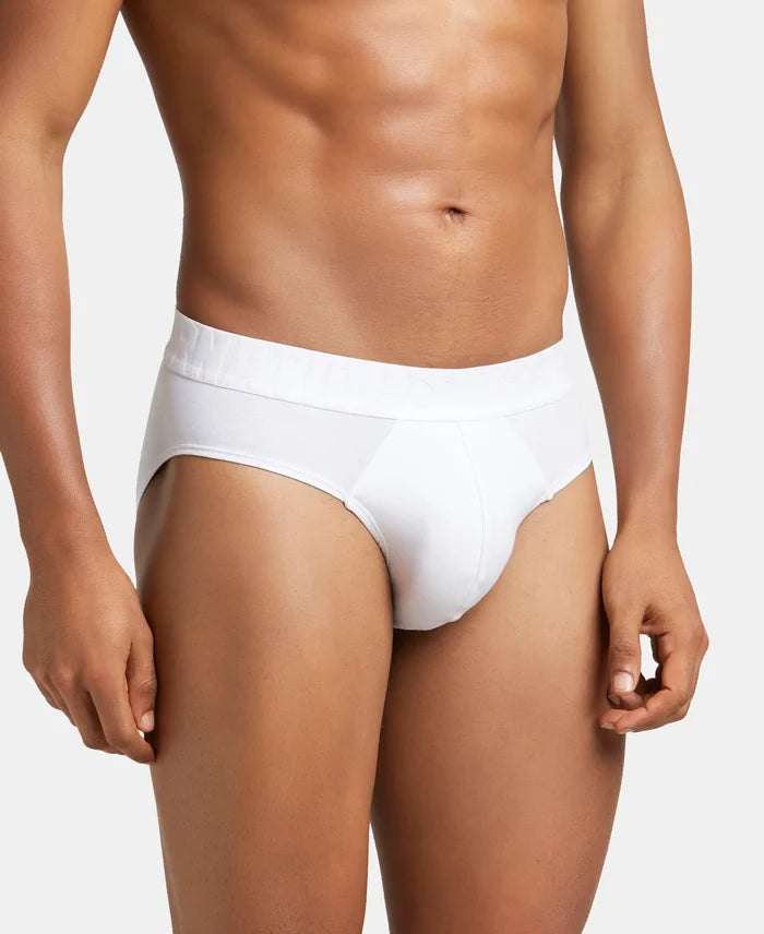 Supima Cotton Elastane Stretch Solid Brief with Ultrasoft Waistband - White-2