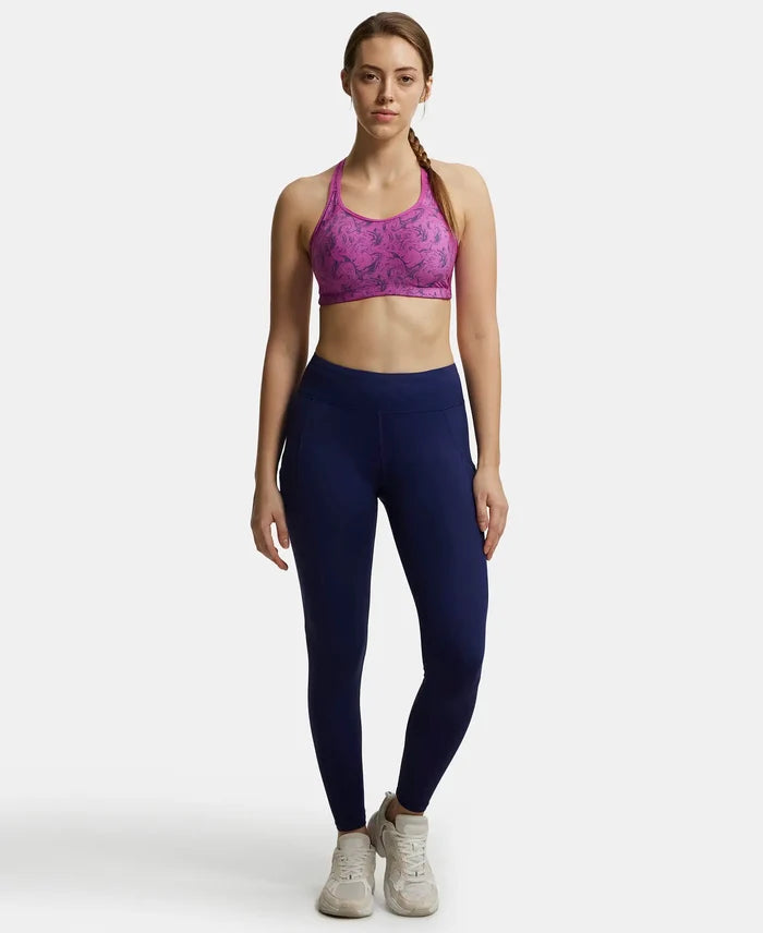 Tactel Microfiber Elastane Performance Leggings with Broadwaistband & Side Pockets - Midnight Sail-4