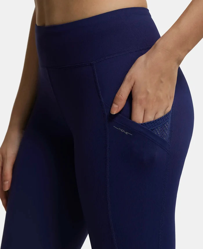 Tactel Microfiber Elastane Performance Leggings with Broadwaistband & Side Pockets - Midnight Sail-7