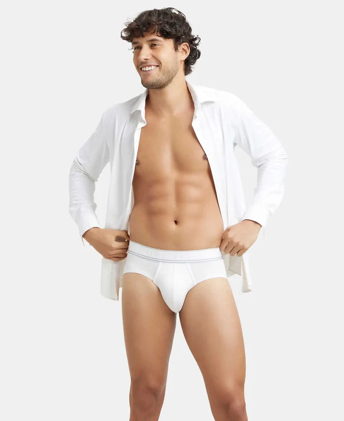 Tencel Micro Modal Elastane Stretch Solid Brief with StayFresh Properties - White-5