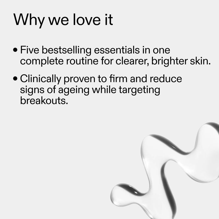 Text describing skincare routine benefits with a blurred skincare product in the corner.