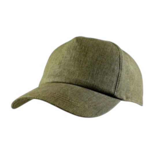 The WIGENS - Contemporary Linen Baseball Cap in Green features textured Belgian linen, a curved brim, and a classic six-panel design for breathable summer sun protection, shown against a white background.