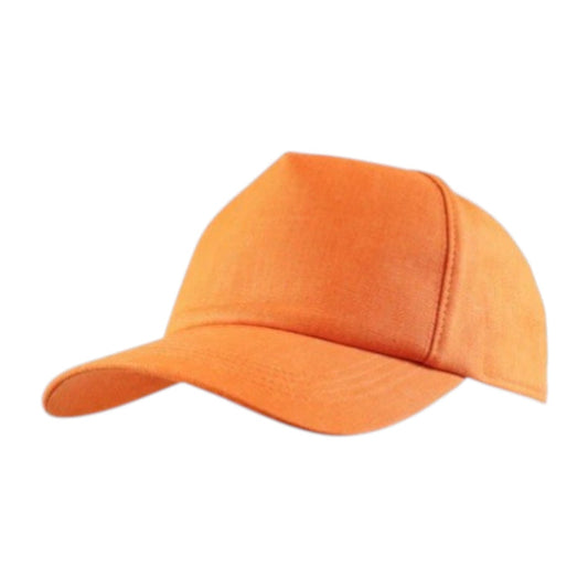 The WIGENS - CONTEMPORARY LINEN BASEBALL CAP IN ORANGE by WIGENS is a lightweight linen cap with a curved brim, shown angled on a white background, perfect for summer sun protection.