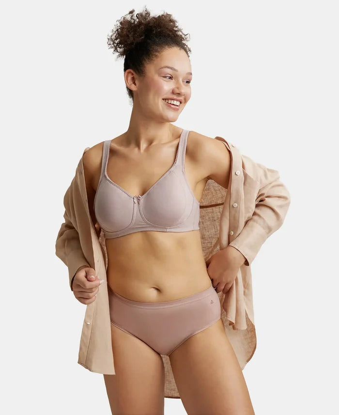 Under-Wired Non-Padded Soft Touch Microfiber Elastane Full Coverage Minimizer Bra with Broad Wings - White-5