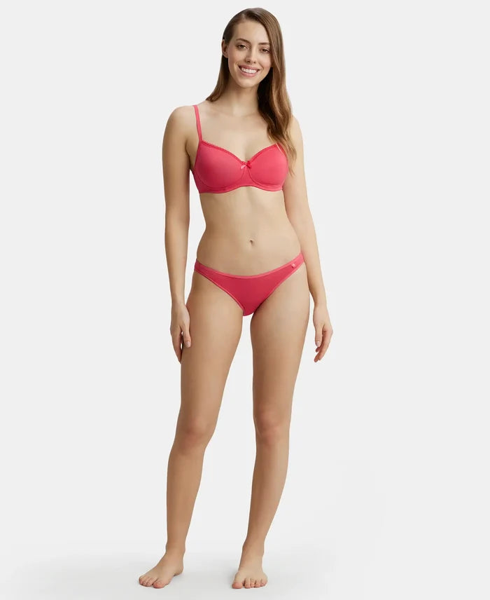 Wirefree Padded Super Combed Cotton Elastane Medium Coverage T-Shirt Bra with Lace Styling - Ruby-4