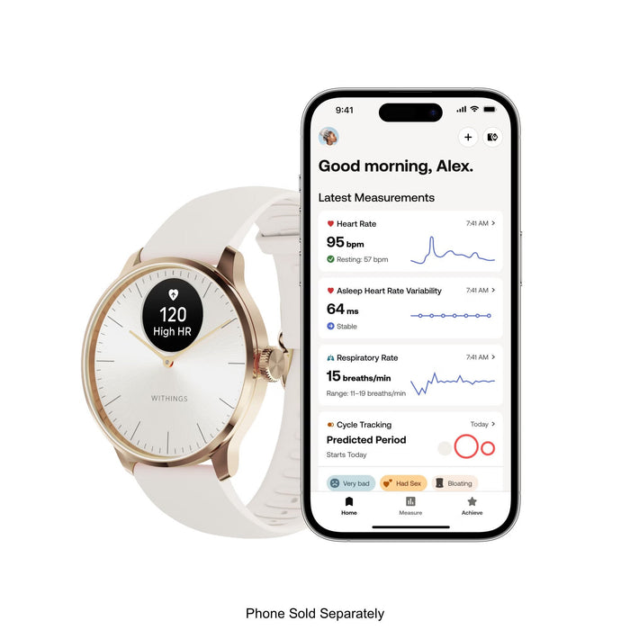 Withings ScanWatch Light Hybrid Smartwatch, 37mm, White & Rose Gold - HWA11-MODEL1-ALL-INT-Single - LL Medico