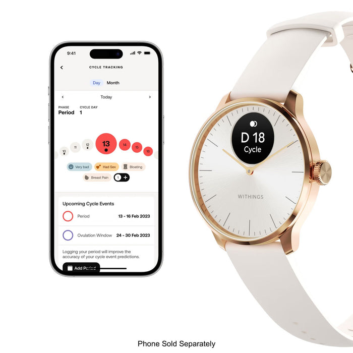 Withings ScanWatch Light Hybrid Smartwatch, 37mm, White & Rose Gold - HWA11-MODEL1-ALL-INT-Single - LL Medico